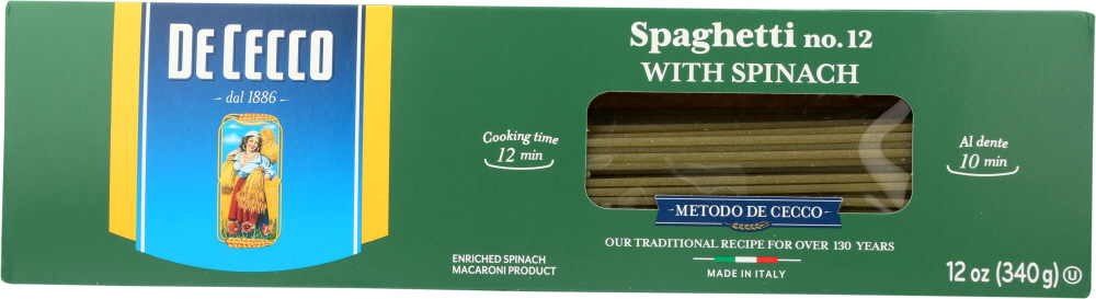 DE CECCO: Spinach Spaghetti No 12, 12 oz