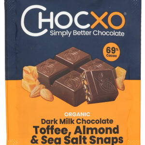 CHOCXO: Dark Milk Chocolate Toffee Almond and Sea Salt Snaps, 3.45 oz