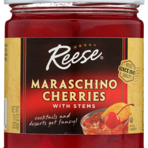 REESE: Red Maraschino Cherries with Stems, 10 oz