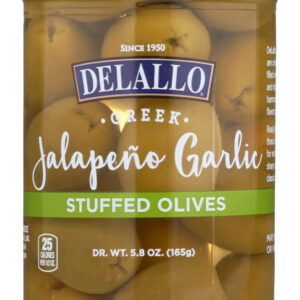 DELALLO: Garlic & Jalapeno Stuffed Green Greek Olives, 5.8 oz
