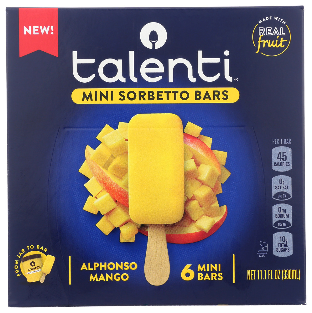 TALENTI: Alphonso Mango Mini Sorbetto Bars 6 Count, 11.1 fl oz