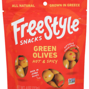 FREESTYLE SNACKS: Olives Green Hot Spicy, 4 OZ