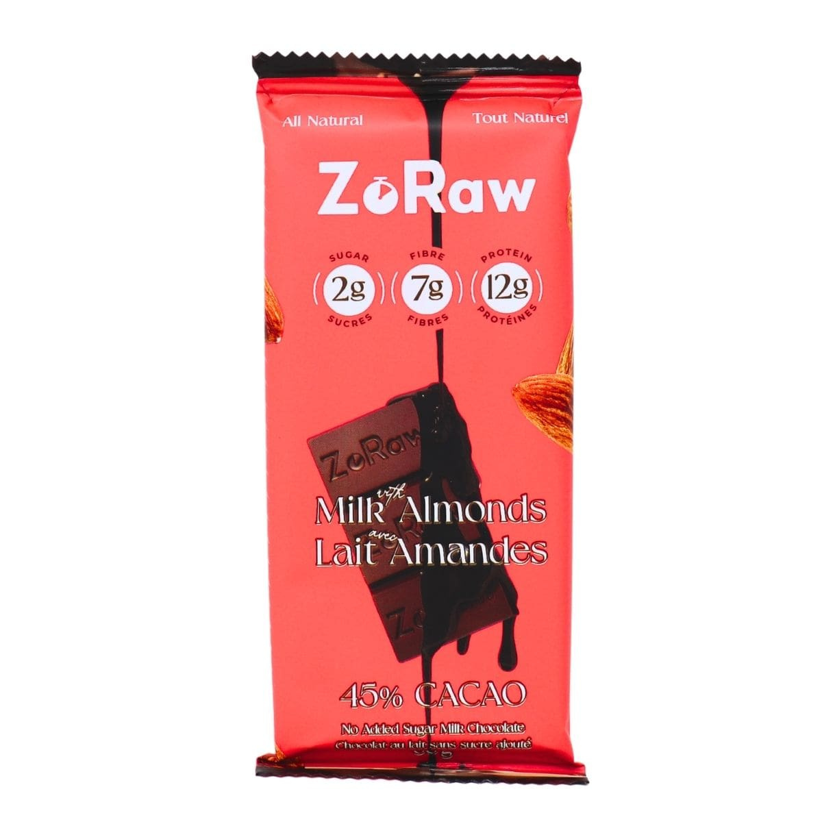 ZORAW CHOCOLATES: Protein Milk Chocolate with Almond Bar, 1.8 oz