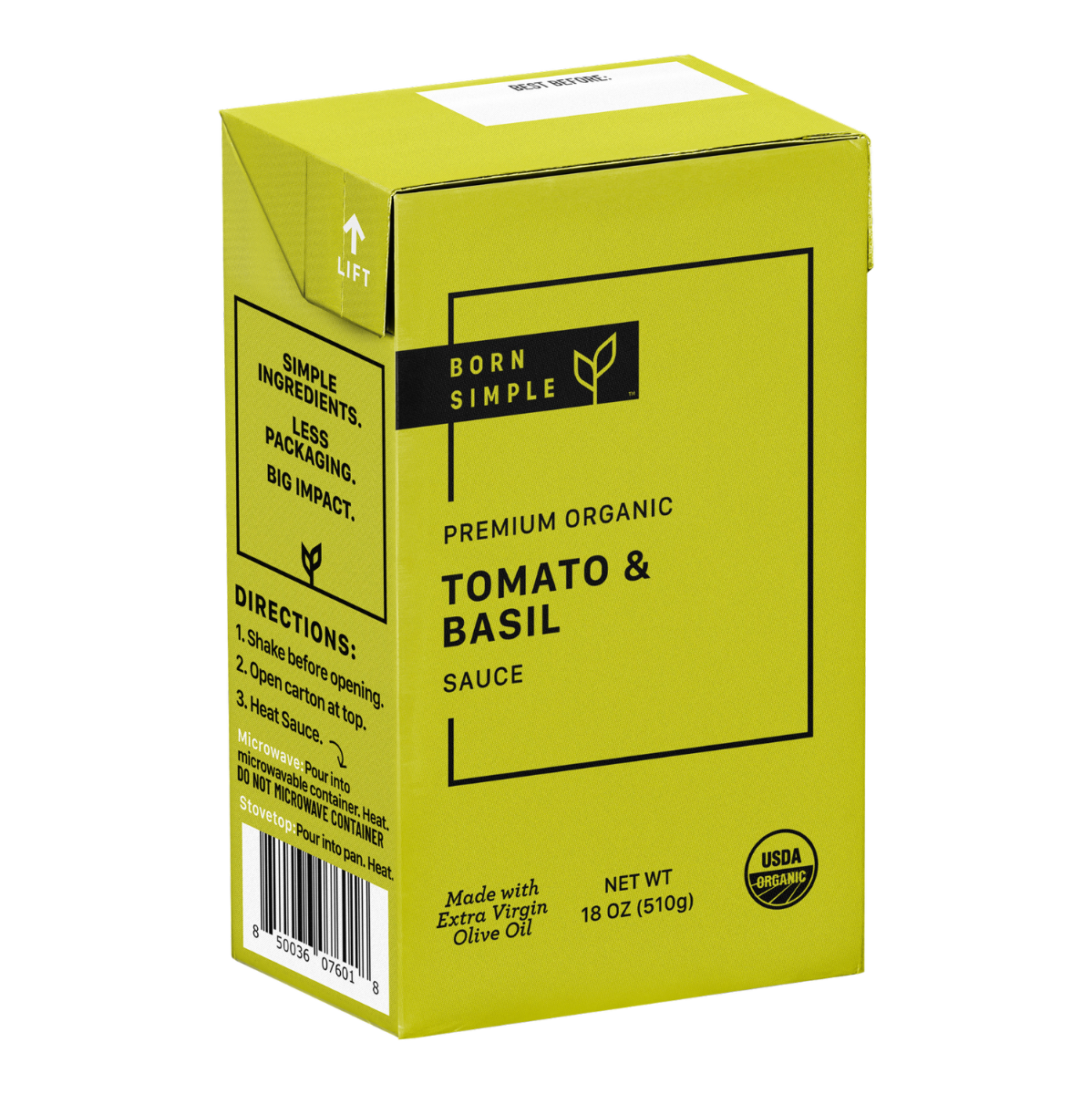 BORN SIMPLE: Sauce Tomato & Basil Org, 18 OZ