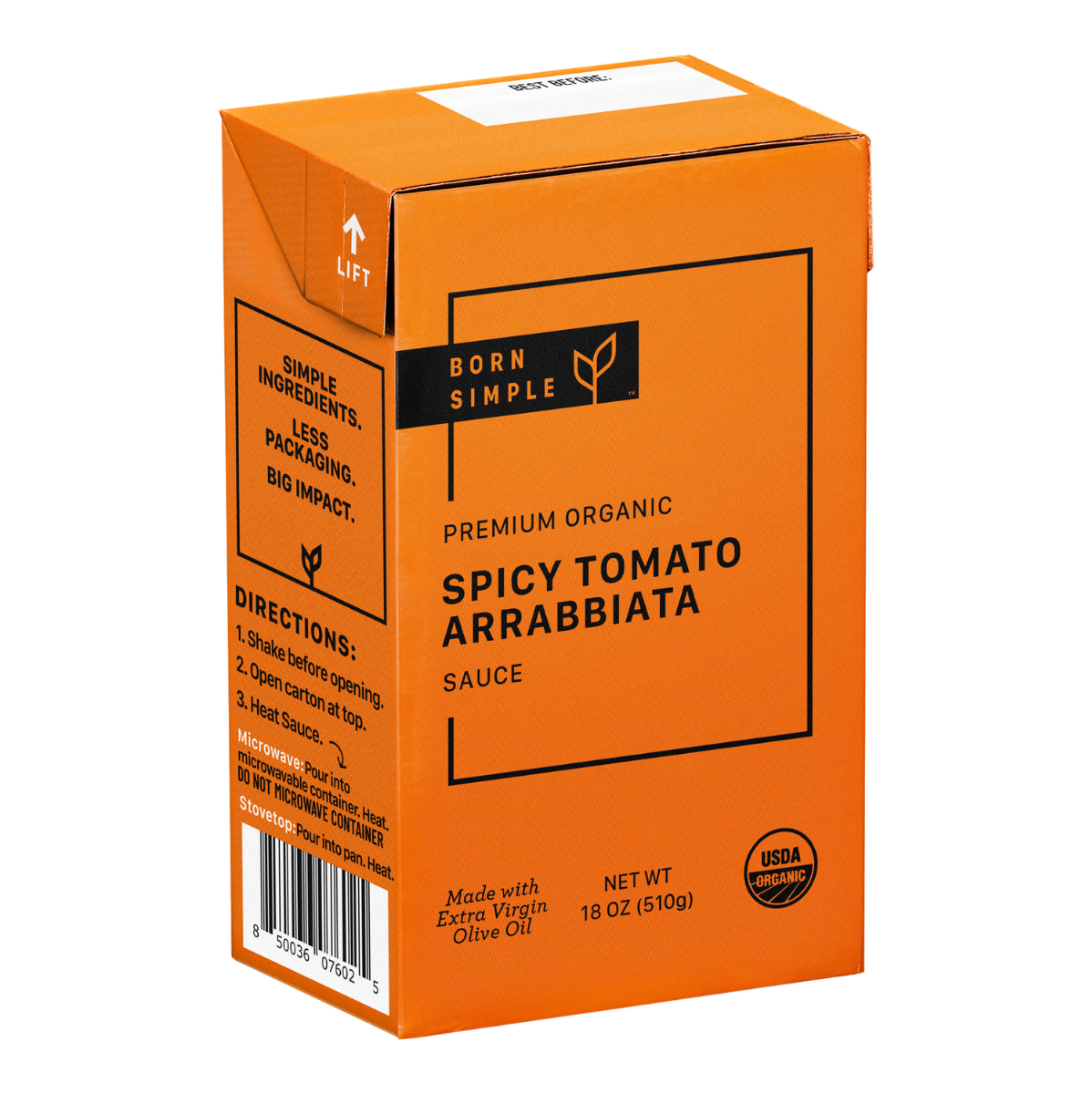 BORN SIMPLE: Sauce Spicy Tomato Arrabbiata, 18 OZ