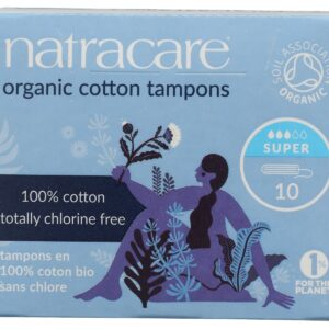NATRACARE: Super Non-Applicator Organic Cotton Tampons, 10 pc