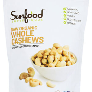 SUNFOOD SUPERFOODS: Cashews Organic, 8 oz