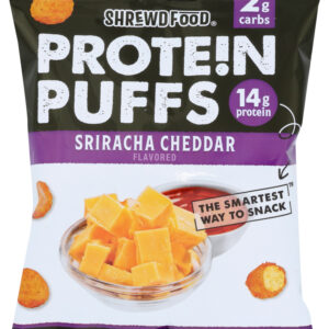 SHREWD FOOD: Protein Puffs Sriracha Cheddar, 0.74 oz