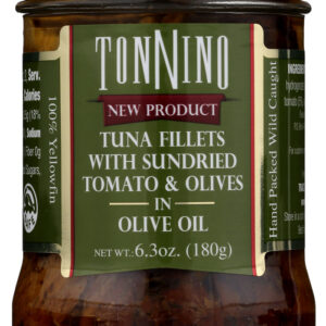 TONNINO: Tuna Fillets With Sundried Tomato And Olives In Olive Oil, 6.3 oz