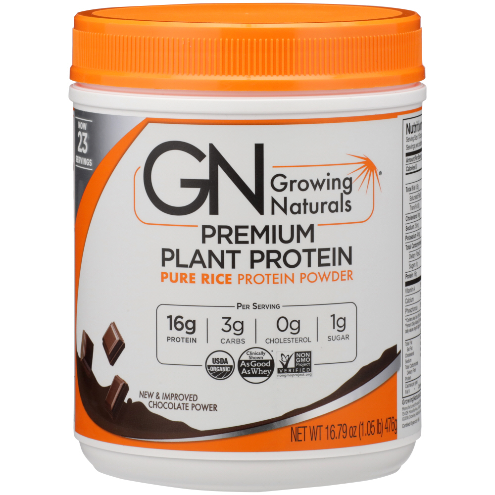 GROWING NATURALS: Organic Raw Rice Protein Chocolate Power, 16.8 oz