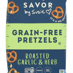 SAVOR BY SUZIE: Grain Free Pretzels Roasted Garlic Herb, 5 oz