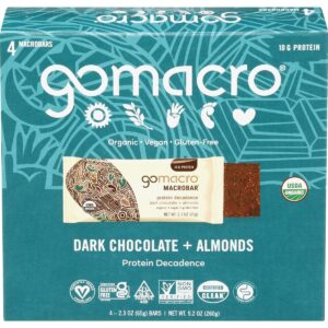 GOMACRO: Dark Chocolate Almond Bar 4 Ct, 9.2 OZ