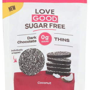 LOVE GOOD FATS: Dark Chocolate Thins Coconut, 96 gm
