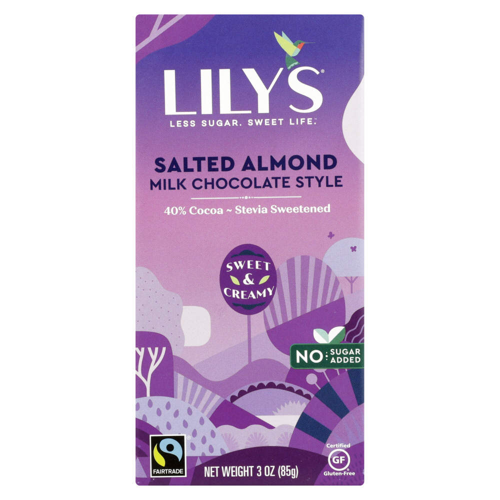 LILY'S SWEETS: Salted Almond & Milk Bar 40% Chocolate, 3 oz