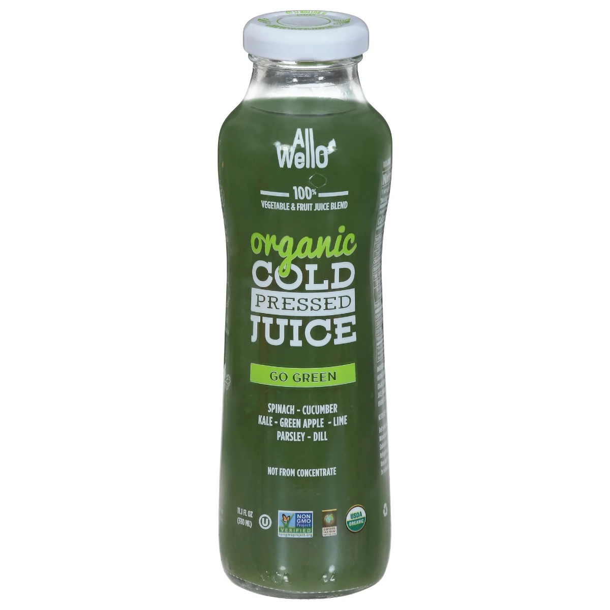 ALLWELLO: Organic Cold Pressed Go Green Juice, 11.1 fo