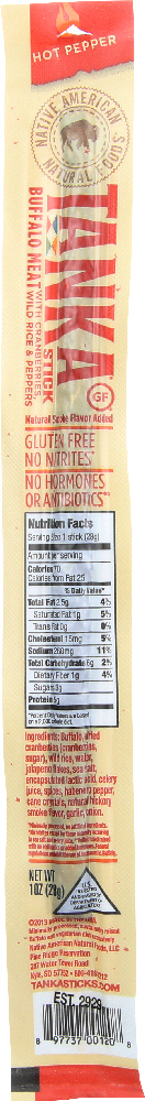 TANKA: Stick Buffalo Meat Cranberries Hot Pepper, 1 Oz