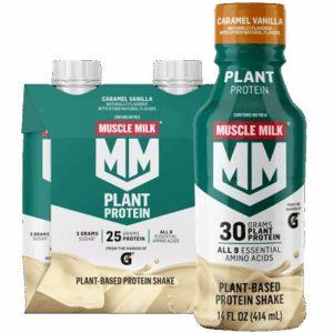 MUSCLE MILK: Plant Protein Shake Caramel Vanilla 4Pk, 44 fo