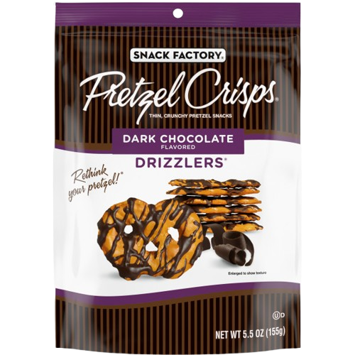 SNACK FACTORY: Dark Chocolate Pretzel Crisps Drizzlers, 5.5 oz