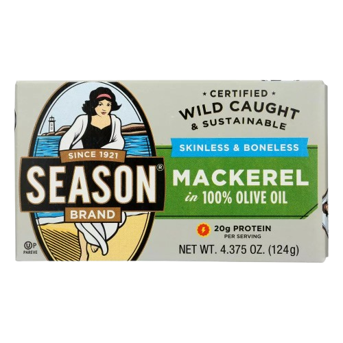 SEASONS: Skinless and Boneless Fillets of Mackerel in Olive Oil, 4.375 oz