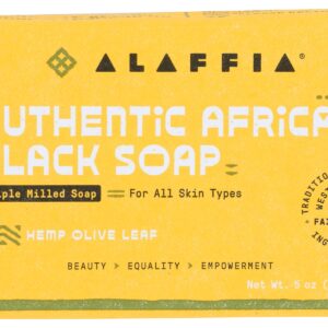 ALAFFIA: African Black Soap Hemp Olive Leaf Soap Bar, 5 oz