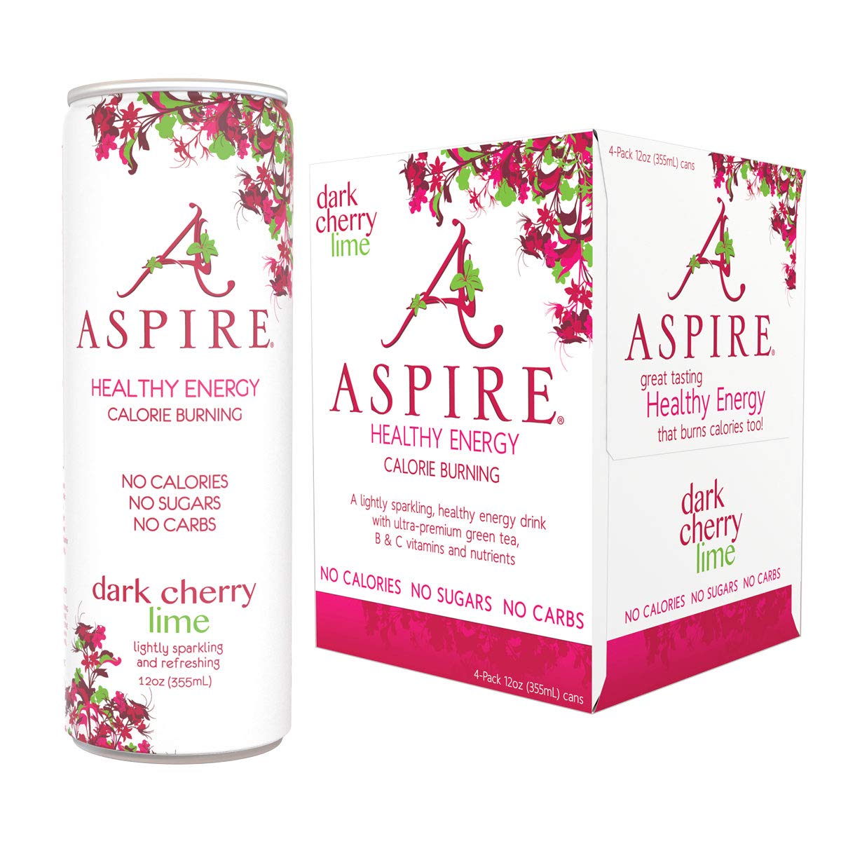 ASPIRE: Dark Cherry Lime Healthy Energy Drinks 4Pack, 48 fl oz