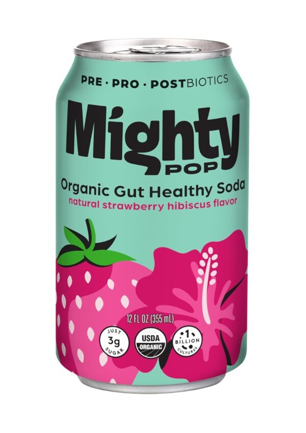 MIGHTY POP: Strawberry Hibiscus Soda, 12 fo