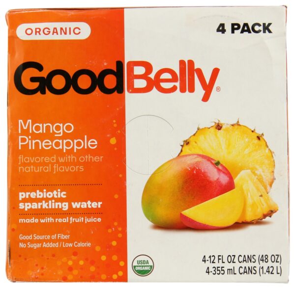 GOOD BELLY: Mango Pineapple Prebiotic Sparkling Water 4Pk, 48 fl oz
