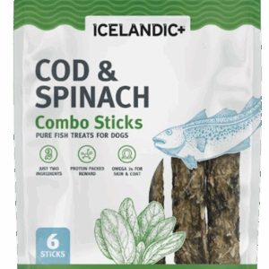 ICELANDIC PLUS: Cod and Spinach Combo Sticks For Dogs, 2 oz