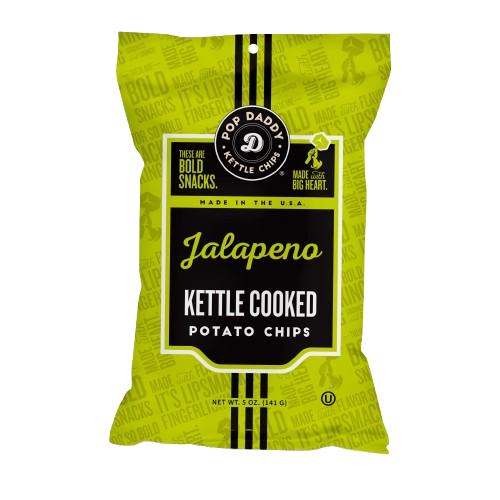 POP DADDY POPCORN & PRETZELS: Jalapeno Kettle Cooked Potato Chips, 5 oz