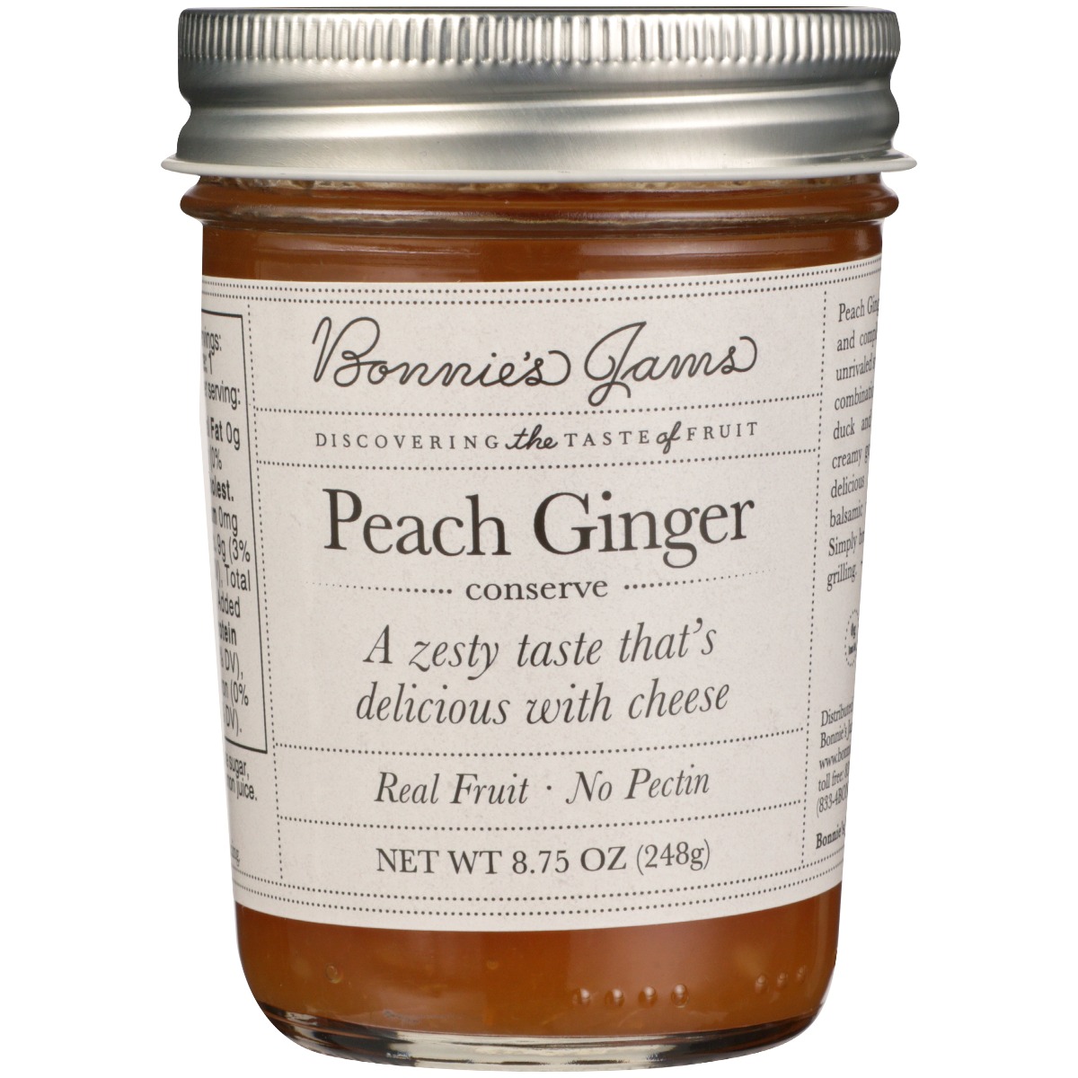 BONNIES JAMS: Peach Ginger Jam, 8.75 oz