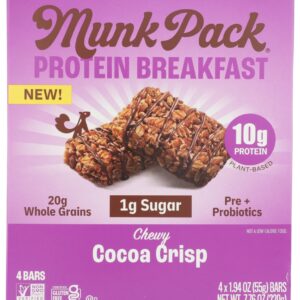 MUNK PACK: Cocoa Crisp Probiotic Protein Breakfast Bar 4Pk, 7.76 oz