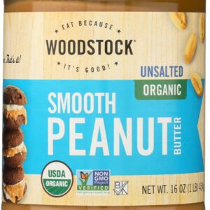 WOODSTOCK: Peanut Butter Smooth & Unsalted Organic, 16 oz