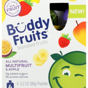 BUDDY FRUITS: Multifruit And Apple 4 Pouches Blended Fruits, 12.8 oz