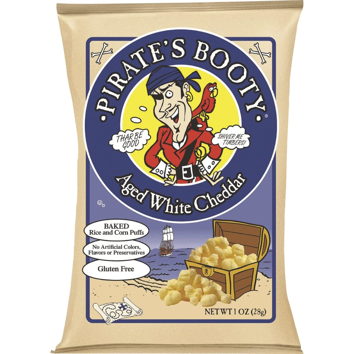 PIRATE BRANDS: Aged White Cheddar Rice and Corn Puffs, 1 oz