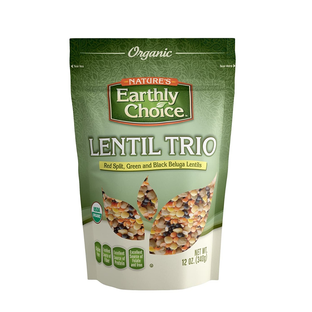 NATURES EARTHLY CHOICE: Organic Lentil Trio Red Split Green And Black Beluga Lentils, 12 oz