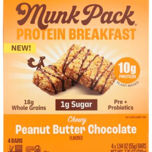 MUNK PACK: Peanut Butter Chocolate Probiotic Protein Breakfast Bar 4Pk, 7.76 oz