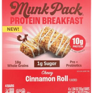 MUNK PACK: Cinnamon Roll Probiotic Protein Breakfast Bar 4Pk, 7.76 oz