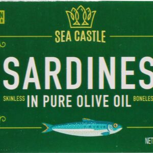 SEA CASTLE: Skinless and Boneless Sardines in Pure Olive Oil, 4.4 oz