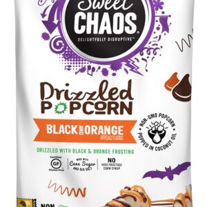 SWEET CHAOS: Black and Orange Drizzled Popcorn, 5.5 oz