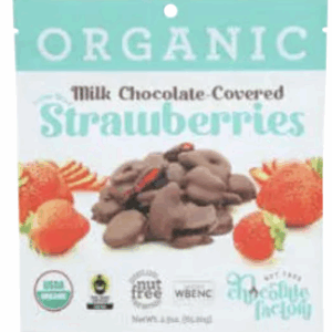 NUT FREE CHOCOLATE FACTORY: Milk Chocolate Covered Organic Strawberries, 2.3 oz