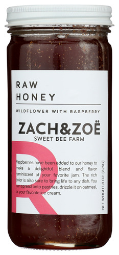 ZACH & ZOE SWEET BEE FARM: Wildflower Honey With Raspberry, 8 oz