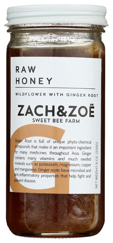 ZACH & ZOE SWEET BEE FARM: Wildflower Honey With Ginger Root, 8 oz